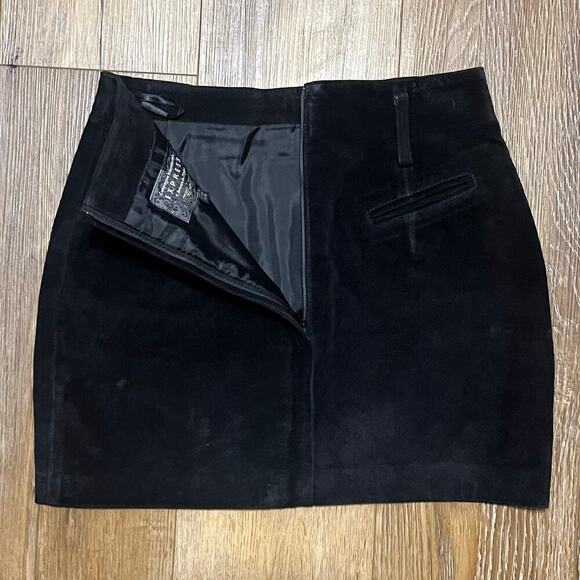 Vtg Express Compagnie Internationale Suede Leather Mini Skirt Black 5/6 Classic - Picture 4 of 7